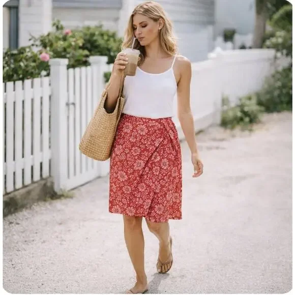 Ripskirt Hawaii Womens Skirt Length Hook/Loop Wrap Sz L Tropical Red Floral - Picture 1 of 6